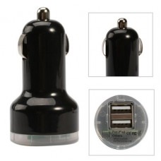 Black 2-Port Dual USB in-Car Charger for Smartphones and Tablets