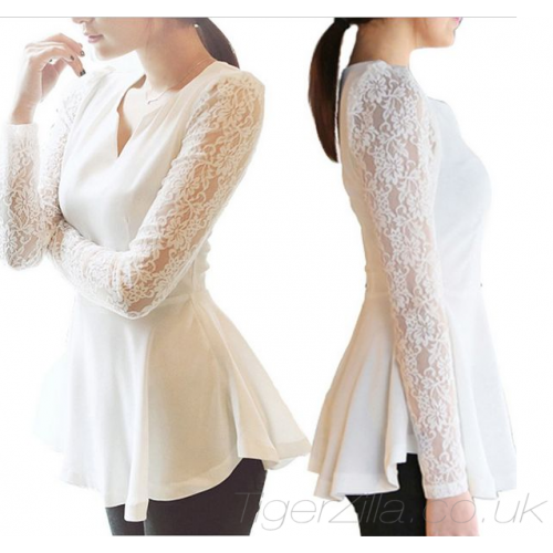 Peplum Top with Lace Sleeves